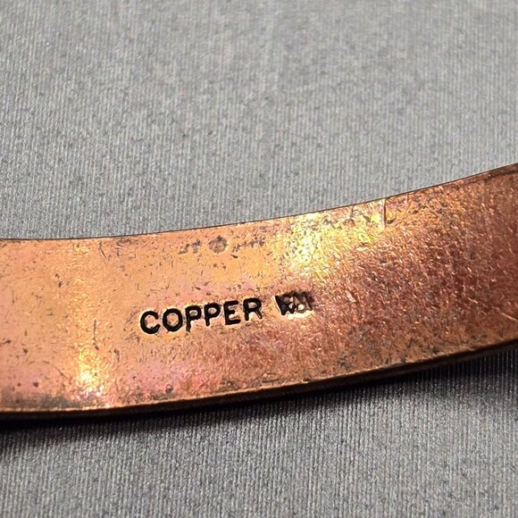 VTG Southwestern Copper Turquoise Cuff Bracelet 6.5" Signed WMCO Saw Tooth Bezel - Picture 7 of 9